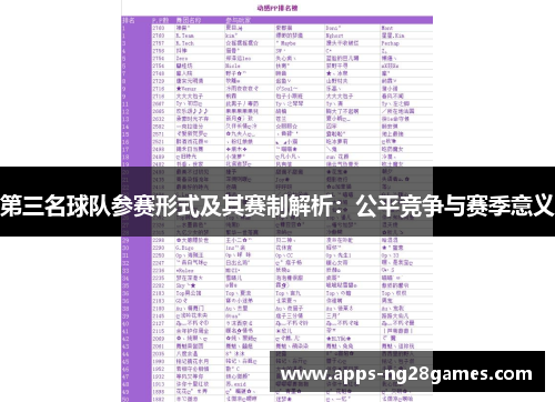 第三名球队参赛形式及其赛制解析:公平竞争与赛季意义 第三名球队参赛形式及其赛制解析:公平竞争与赛季意义
